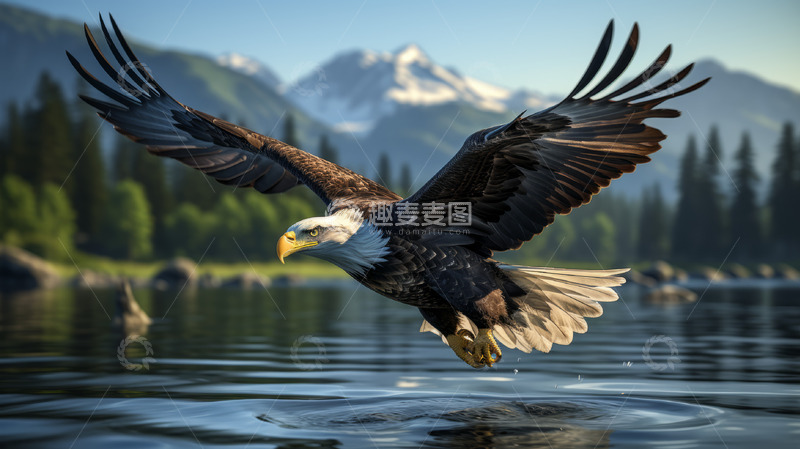 高清大图下载【趣麦麦图】老鹰在水上飞行