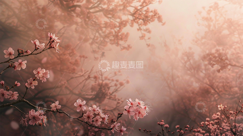高清大图下载【趣麦麦图】春天樱花唯美粉色背景壁纸