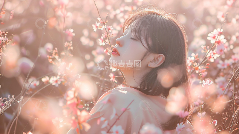 高清大图下载【趣麦麦图】春天樱花美女唯美粉色梦幻场景