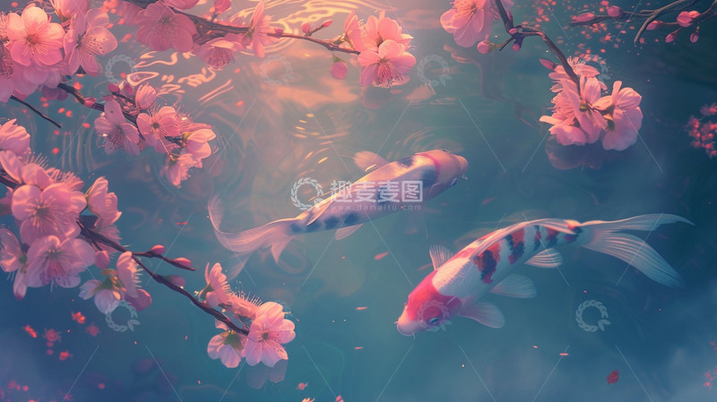 高清大图下载【趣麦麦图】粉色光影下锦鲤