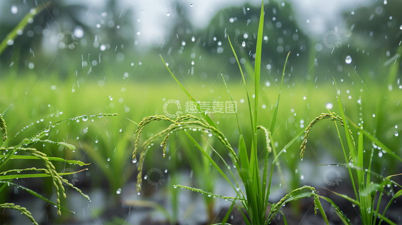 高清大图下载【趣麦麦图】春天禾苗下雨生长生机背景