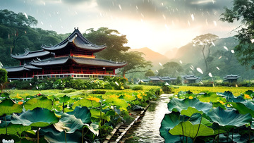 园林荷花美景