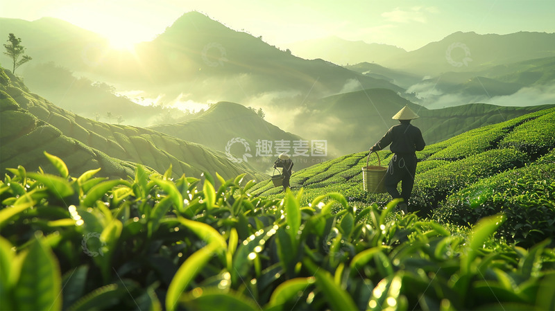 高清大图下载【趣麦麦图】春天茶田茶山农耕人物场景