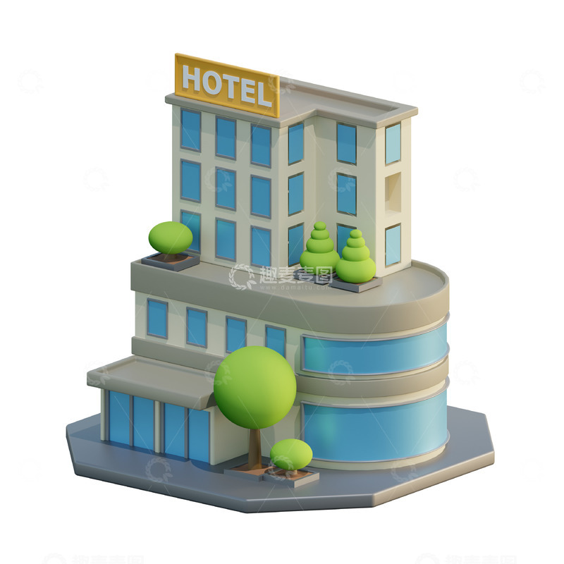 高清大图下载【趣麦麦图】C4D旅馆酒店建筑元素