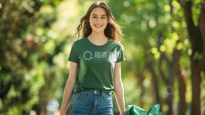 高清大图下载【趣麦麦图】环保美女森林绿色植物场景