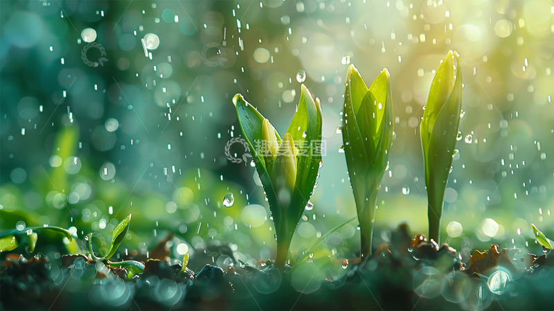 高清大图下载【趣麦麦图】春天下雨禾苗自然生长生机唯美场景
