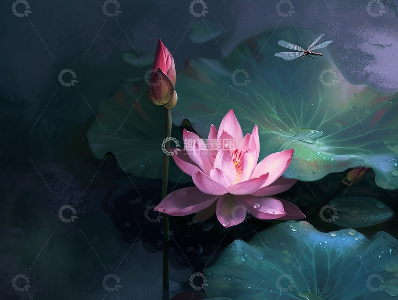 高清大图下载【趣麦麦图】小荷才露尖尖早有蜻蜓立上头角