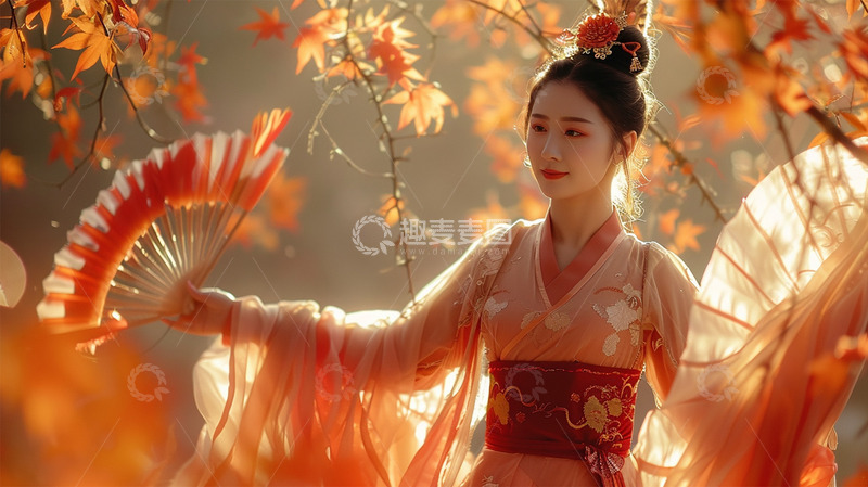 高清大图下载【趣麦麦图】中国风美女人物暖色唯美调场景