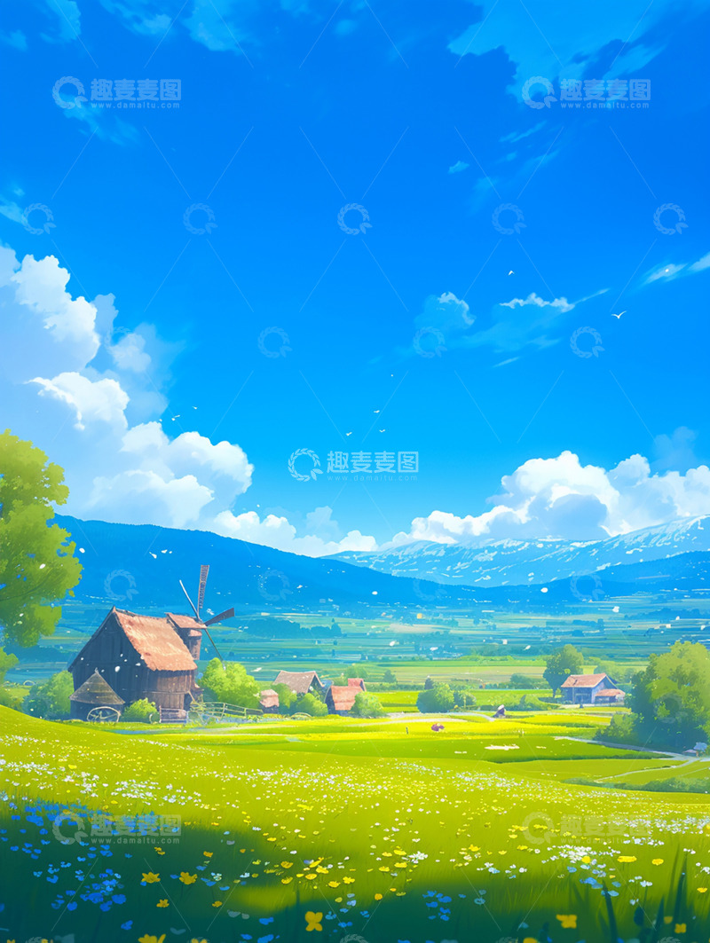 高清大图下载【趣麦麦图】春日浪漫农场背景