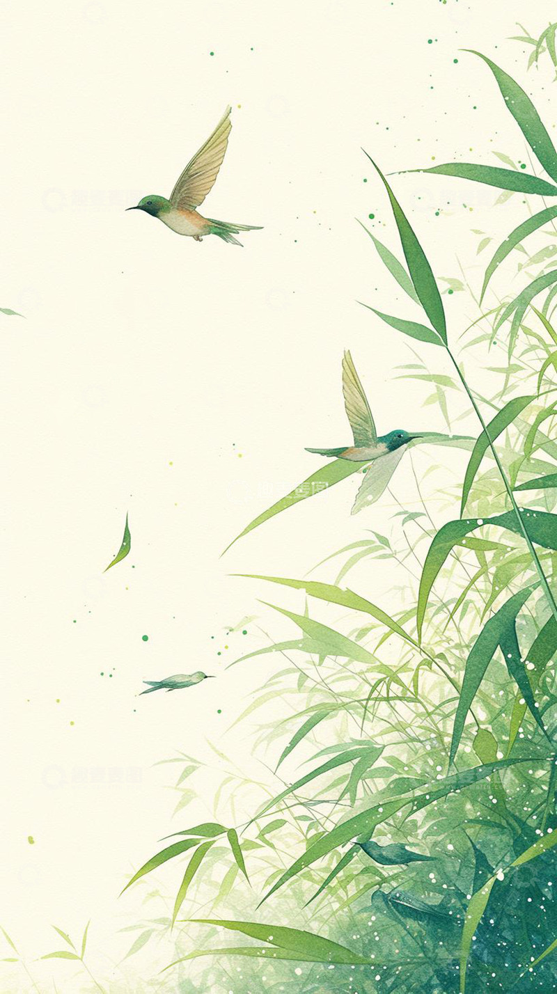 高清大图下载【趣麦麦图】草长莺飞二月天绿色清新背景