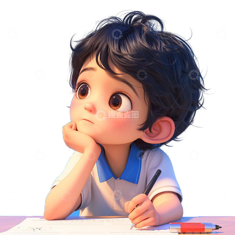 高清大图下载【趣麦麦图】思考学习的小男孩