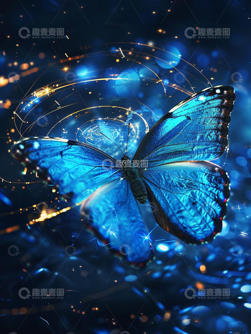 高清大图下载【趣麦麦图】蓝蝶彩蝶未来科技背景