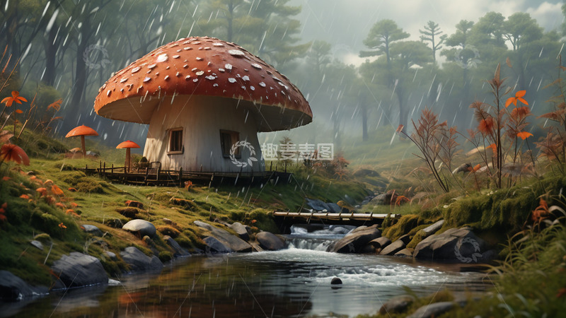 高清大图下载【趣麦麦图】蘑菇屋房子蘑菇创意场景写实微场景