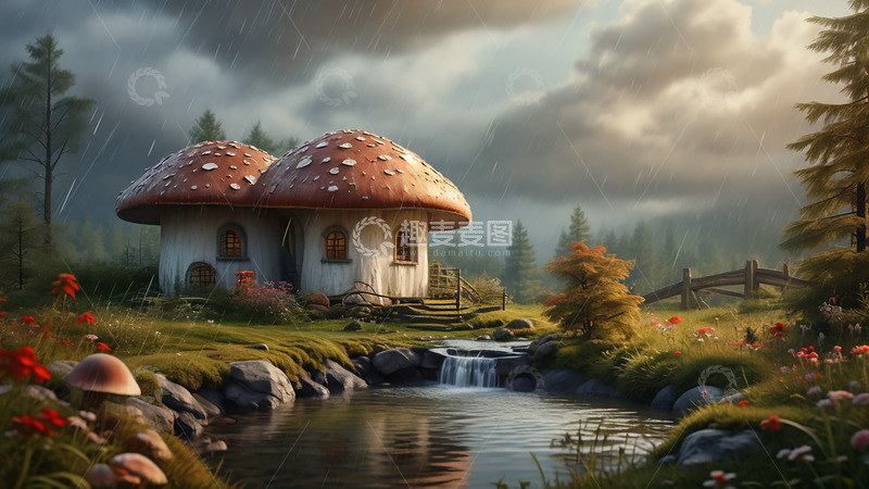 高清大图下载【趣麦麦图】蘑菇屋房子蘑菇场景写实微场景