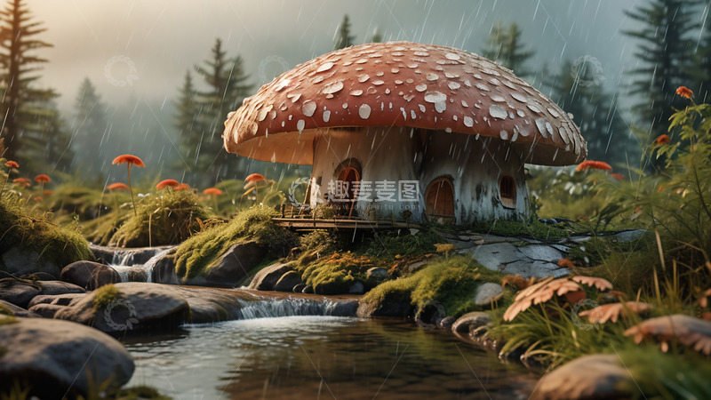高清大图下载【趣麦麦图】蘑菇屋蘑菇房子创意微场景写实