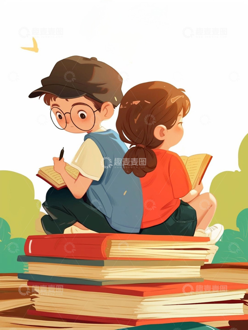 高清大图下载【趣麦麦图】读书日创意读书儿童