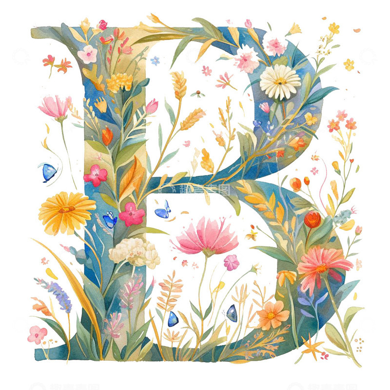 高清大图下载【趣麦麦图】花卉创意字母B