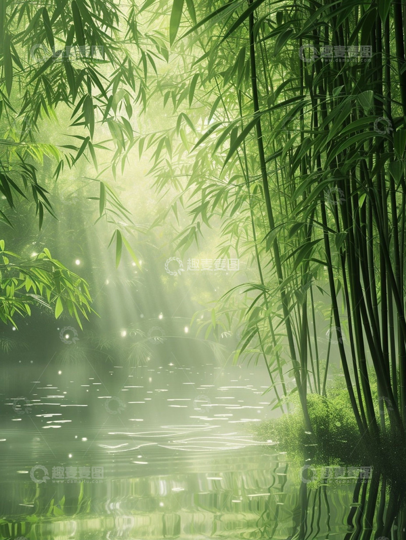 高清大图下载【趣麦麦图】小溪边绿色竹林