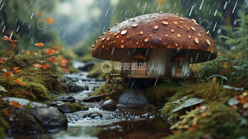 高清大图下载【趣麦麦图】蘑菇屋创意房子蘑菇创意场景写实微场景