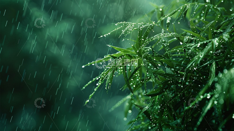 高清大图下载【趣麦麦图】春天绿色春雨下雨唯美壁纸场景