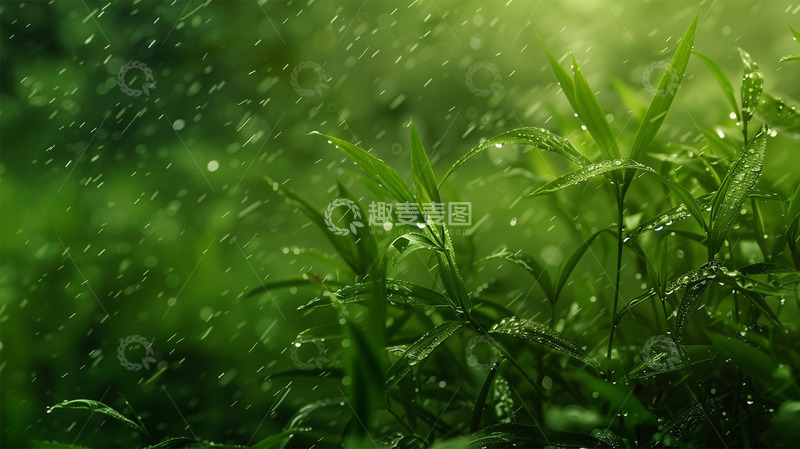 高清大图下载【趣麦麦图】春天禾苗谷雨绿色下雨生长自然场景