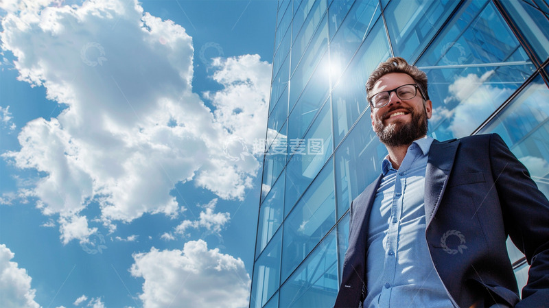 高清大图下载【趣麦麦图】高楼建筑商务男西装正装场景