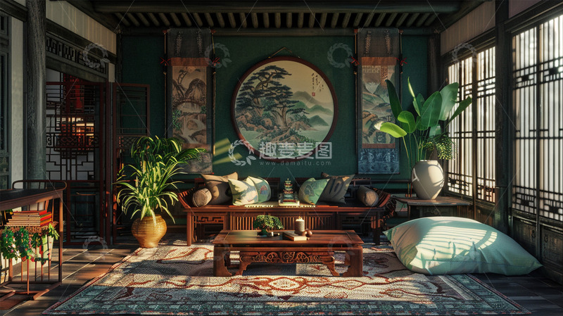 高清大图下载【趣麦麦图】中国风室内古风素雅装饰场景