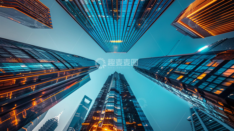 高清大图下载【趣麦麦图】高楼建筑科技商务蓝色唯美场景