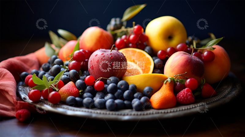 高清大图下载【趣麦麦图】水果果盘苹果蓝莓草莓樱桃静物