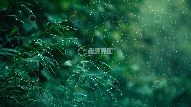 高清大图下载【趣麦麦图】春天绿色下雨谷雨植物唯美场景
