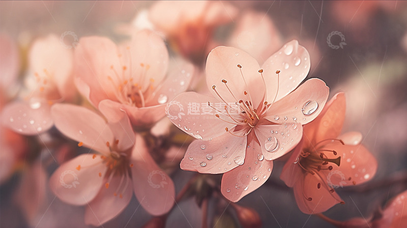 高清大图下载【趣麦麦图】春天花朵粉色下去细节雨水唯美壁纸