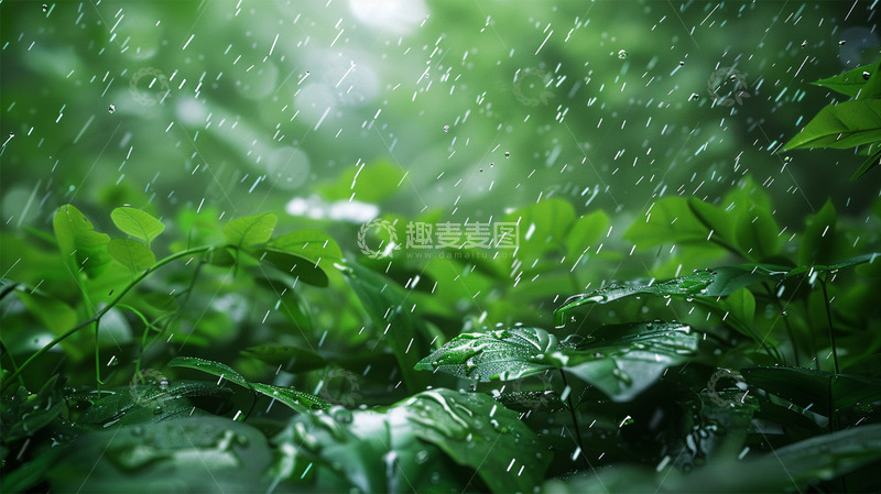 春天绿色唯美下雨谷雨生机自然场景
