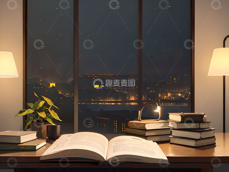 高清大图下载【趣麦麦图】平视摄影图办公桌上的书籍