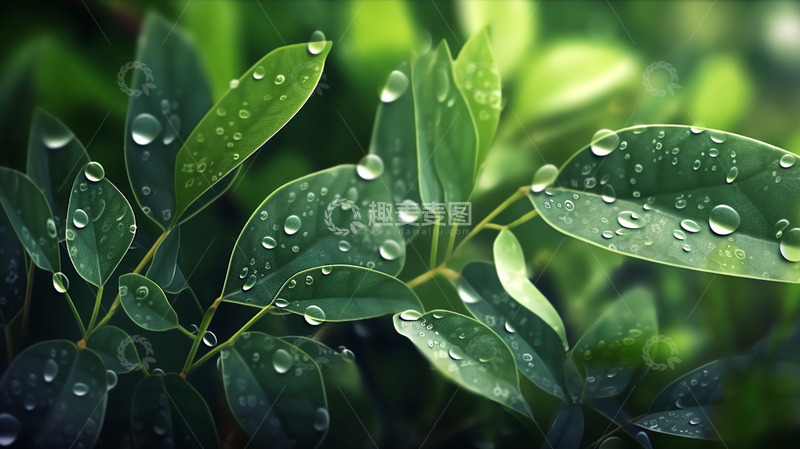 高清大图下载【趣麦麦图】春天绿色植物露水背景壁纸场景