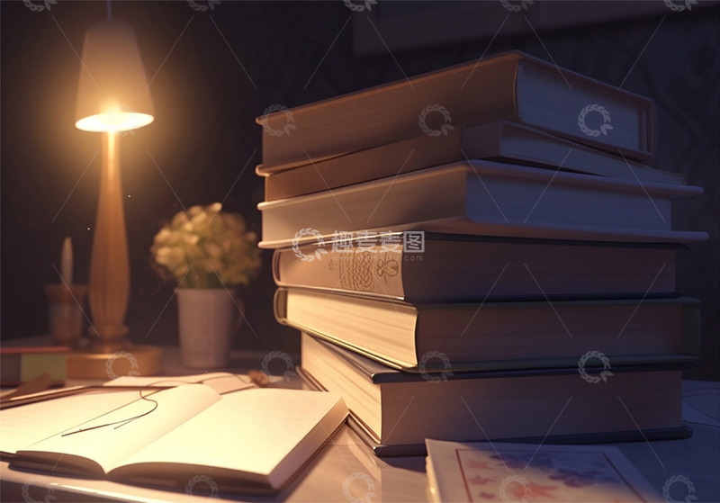 高清大图下载【趣麦麦图】台灯与书籍摄影背景