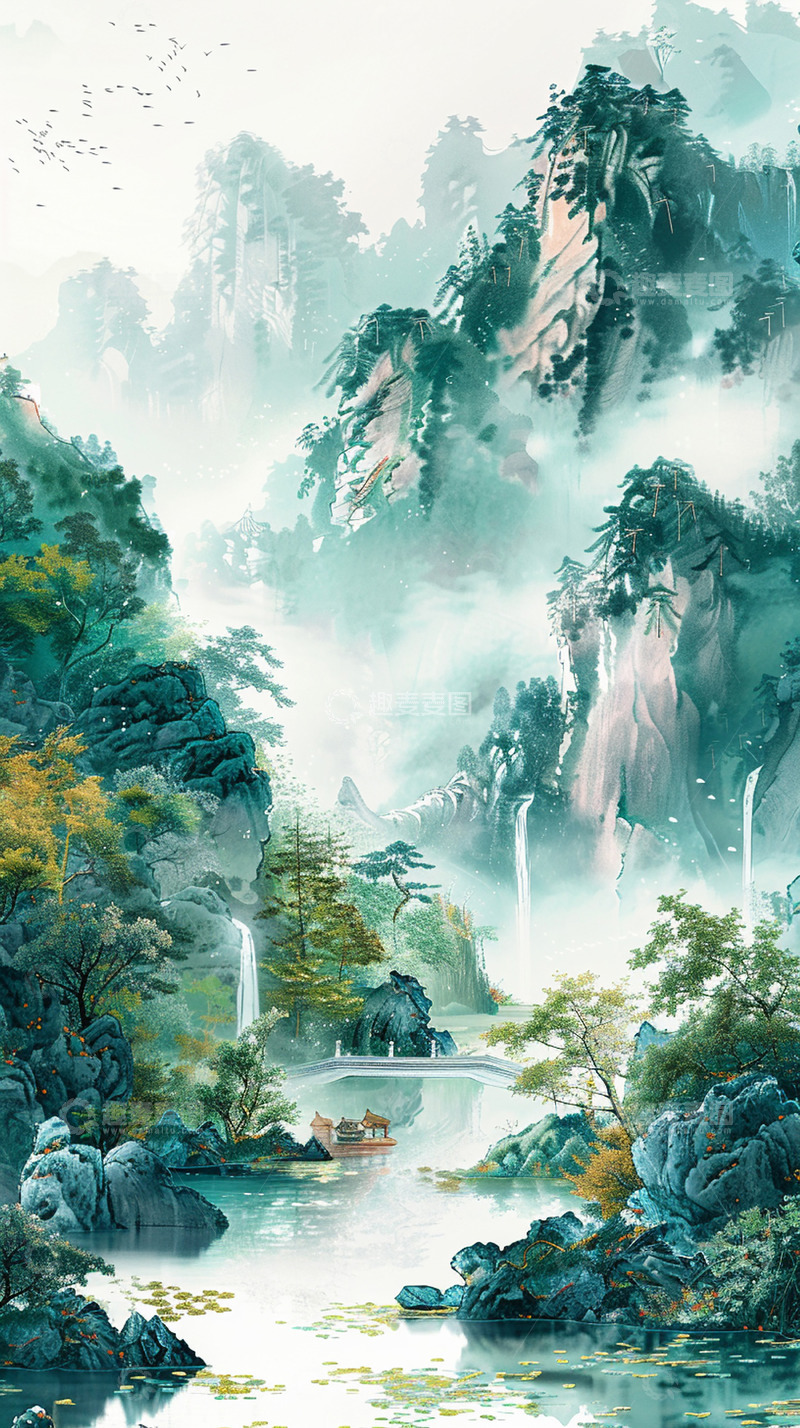 高清大图下载【趣麦麦图】国风山水美景