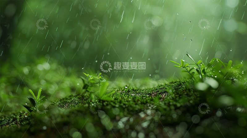 高清大图下载【趣麦麦图】春天下雨绿色植物自然壁纸背景