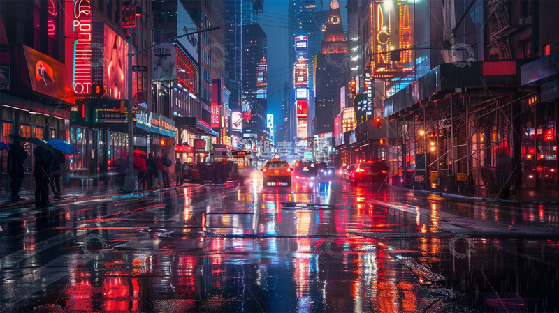 高清大图下载【趣麦麦图】城市夜晚街道商业灯光场景