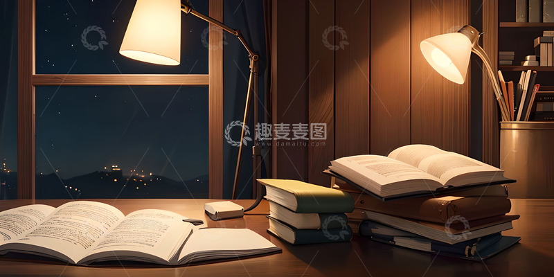 高清大图下载【趣麦麦图】夜晚台灯下补习