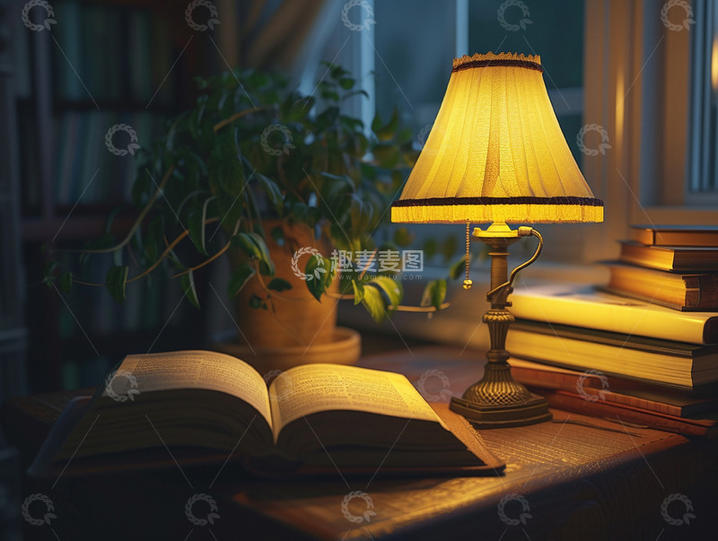 高清大图下载【趣麦麦图】读书日书籍与台灯