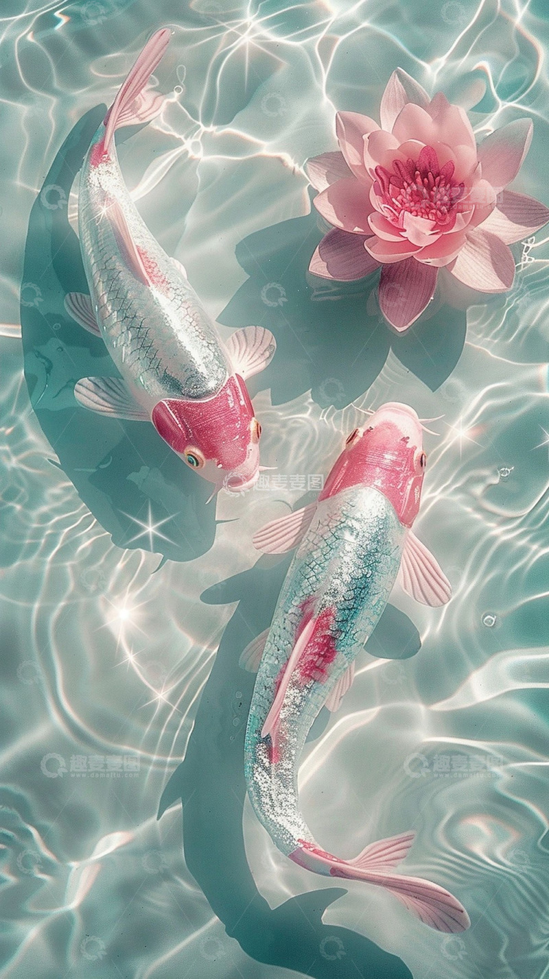 高清大图下载【趣麦麦图】粉色荷花锦鲤