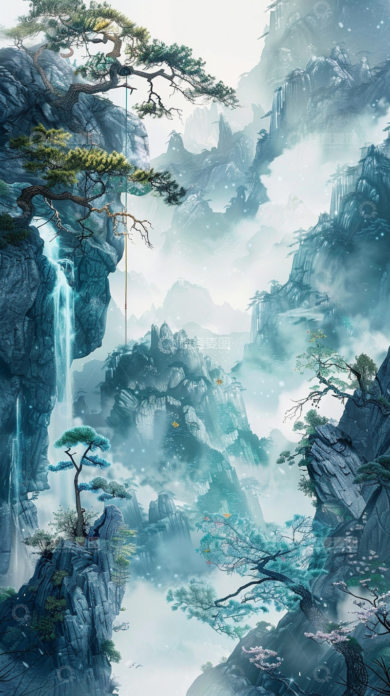 高清大图下载【趣麦麦图】春日古风水墨山水画