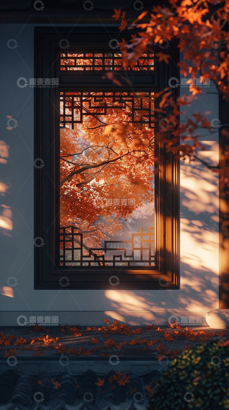 高清大图下载【趣麦麦图】古风建筑窗户光影树木