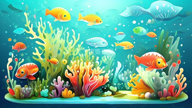 高清大图下载【趣麦麦图】卡通海底世界插画