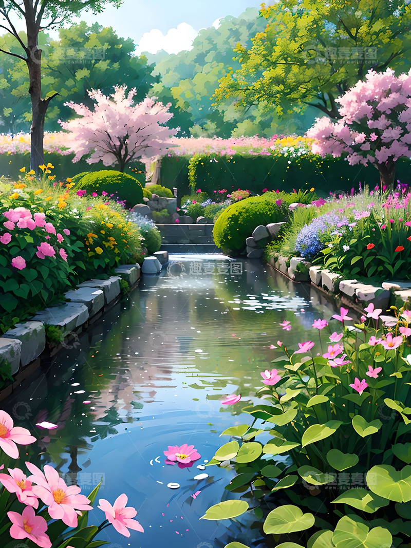 高清大图下载【趣麦麦图】公园水渠花坛美景