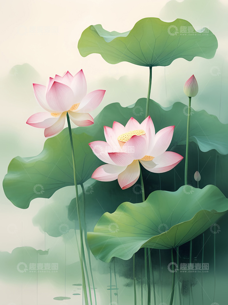 高清大图下载【趣麦麦图】夏日池塘荷花图