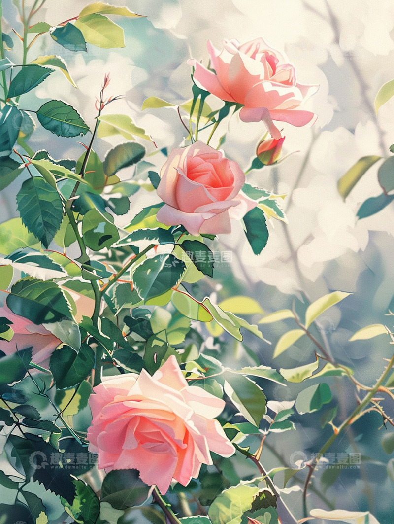 高清大图下载【趣麦麦图】春日带刺的月季