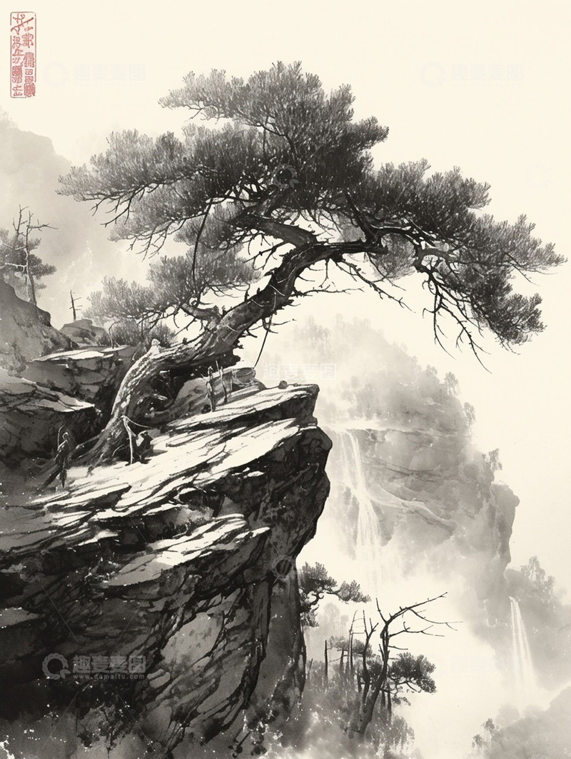 高清大图下载【趣麦麦图】陡峭悬崖树木