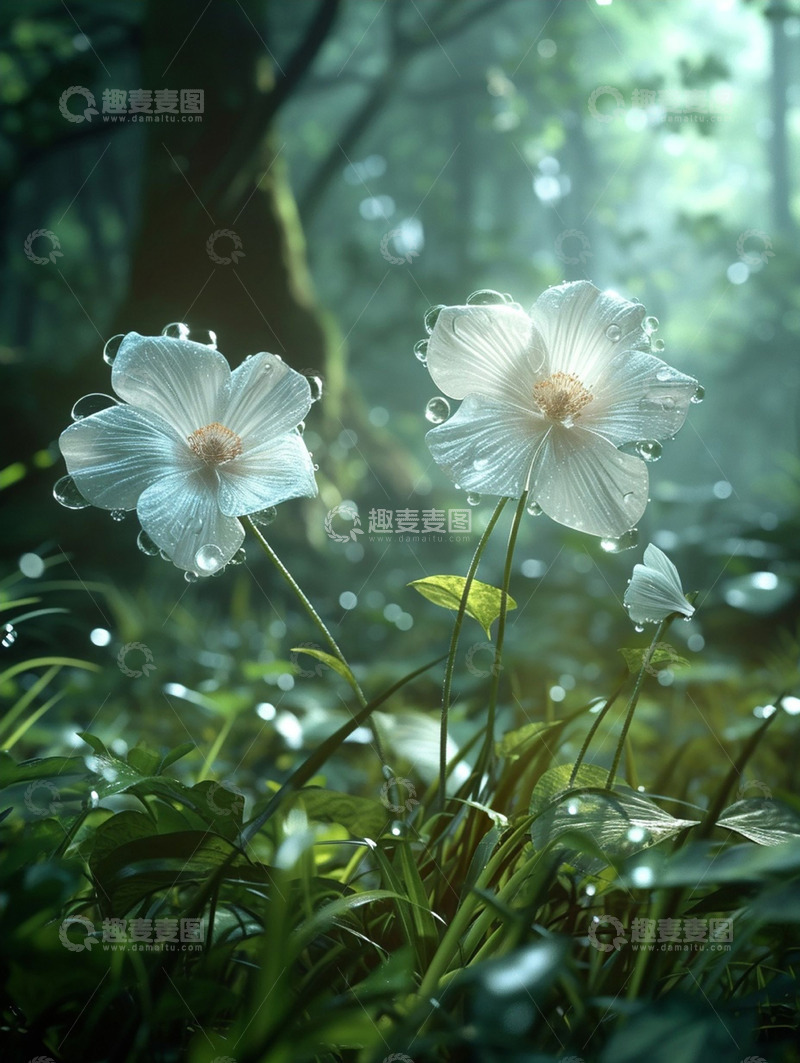 高清大图下载【趣麦麦图】森林里发光花朵