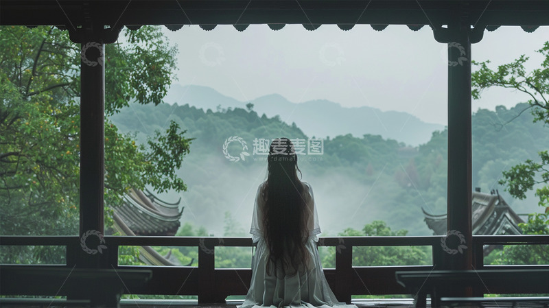 高清大图下载【趣麦麦图】中国风山建筑人物植物场景